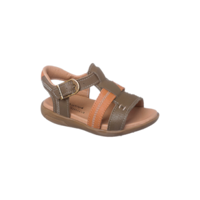 Sandália Infantil Masculina Ortopé Autêntica Couro Verde Pesto e Caramelo