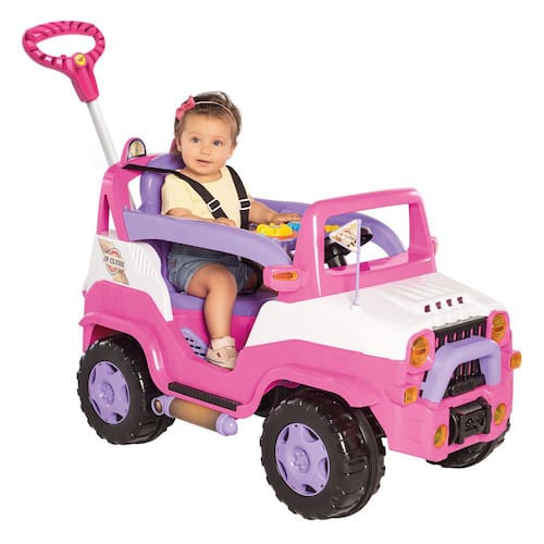 Menor preço em Carrinho Jipe com empurrador e pedal Diipi Calesita com aro de proteção infantil Calesita