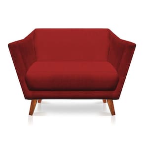 Namoradeira 2 Lugares Pérsia Suede Vermelho Pés Chanfrado Castanho - Pallazio