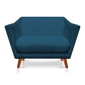 Namoradeira 2 Lugares Pérsia Suede Azul Marinho Pés Chanfrado Castanho - Pallazio