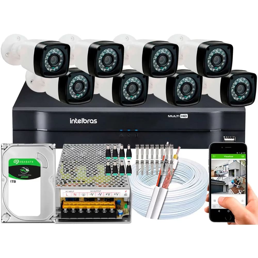 Kit 8 Cameras Segurança Dvr Intelbras Full Hd 8ch c/ hd 1tb