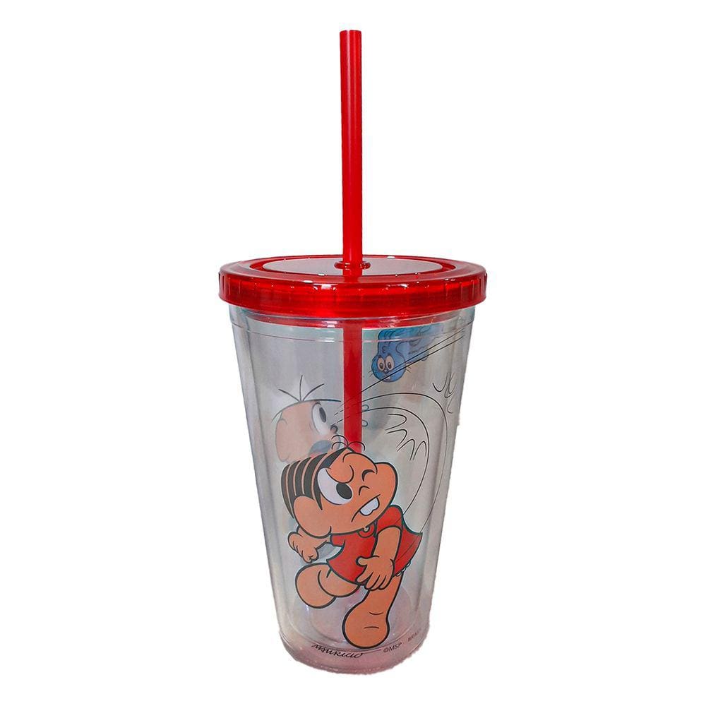 Copo com Canudo Turma da Mônica Cebolinha e Mônica - 550ml