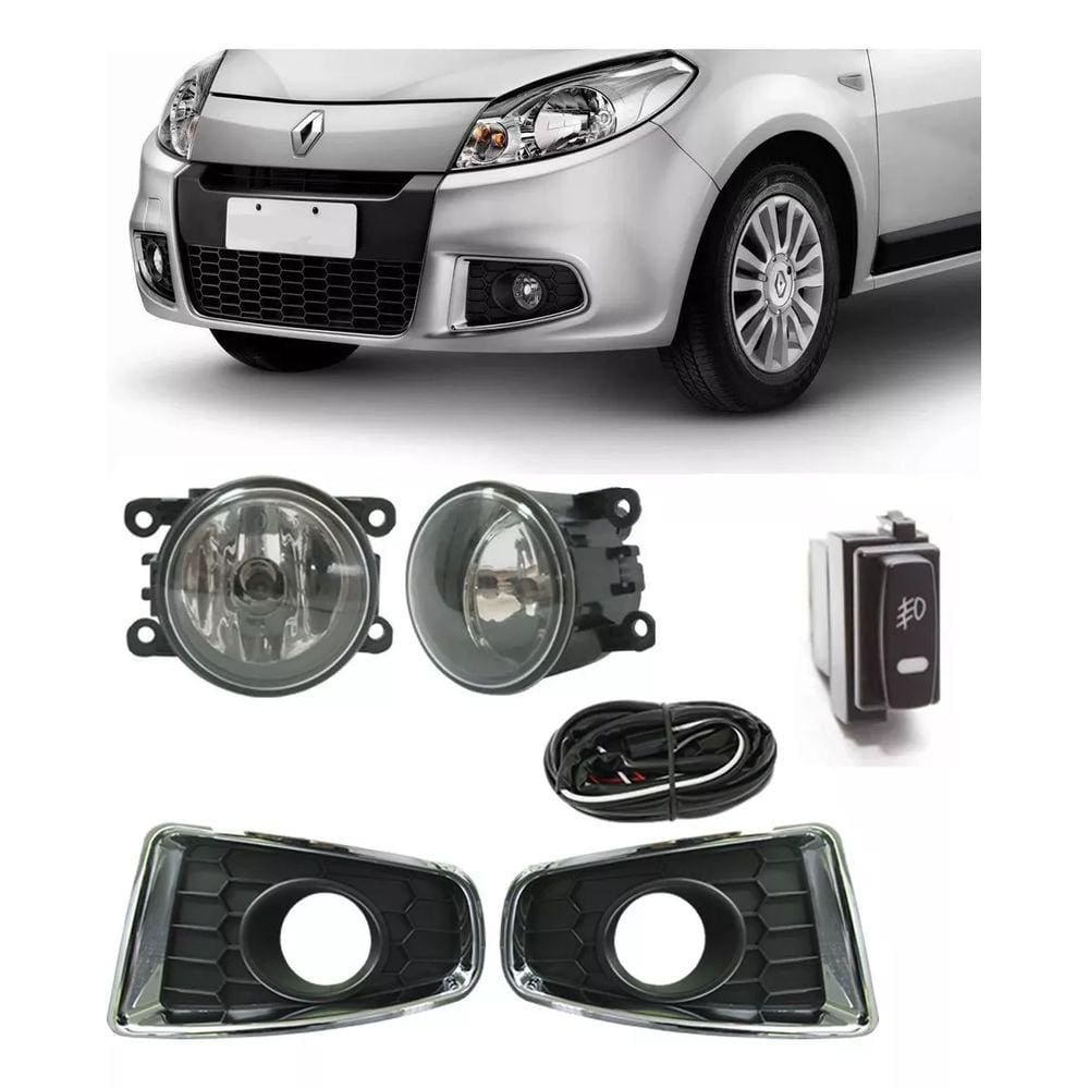 Kit Farol Milha Renault Sandero 2012 2013 2014 Moldura Cromo