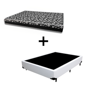 Cama Box Viúva 128 - Tecido Sintético Branco Com Colchão Belize Bello Box - D33 Preto 57x128x188
