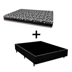 Cama Box Viúva 128 - Tecido Sintético Preto Com Colchão Belize Bello Box - D33 Preto 57x128x188