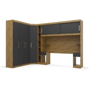 Guarda Roupas Modulado de Casal 1,38 com Cabeceira Genova Plus 6 Portas 4 gavetas Ypê / Grafite Batrol
