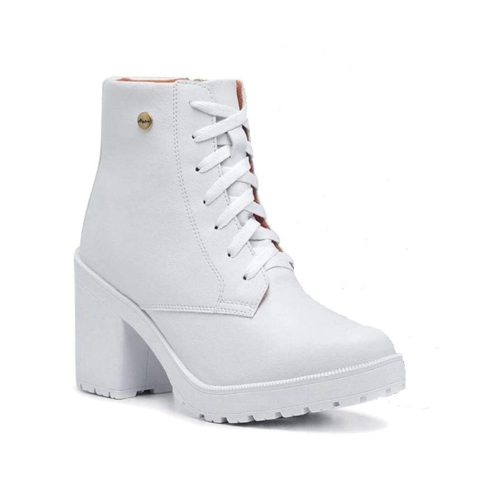 Bota Feminina Branca Coturno 507 Salto Tratorado Médio