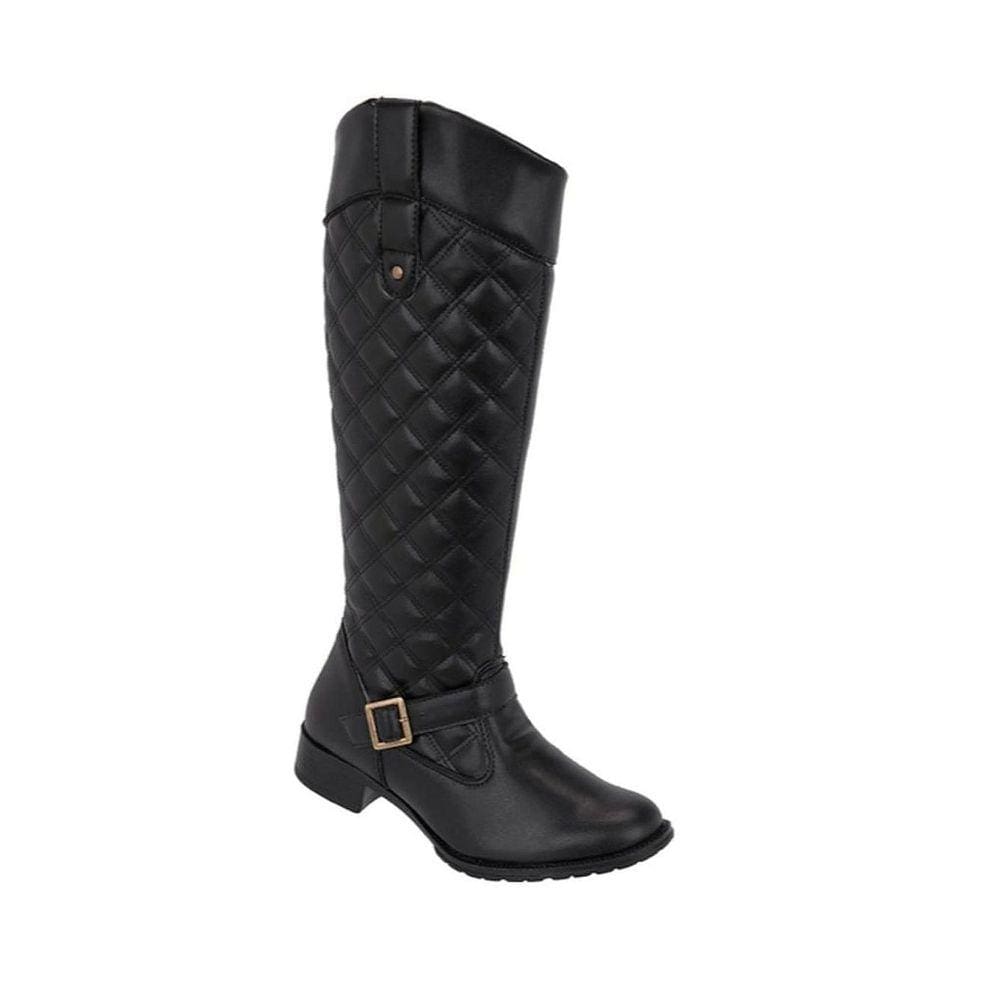 Bota Feminina Montaria Bordado Lateral Cano Alto Preto