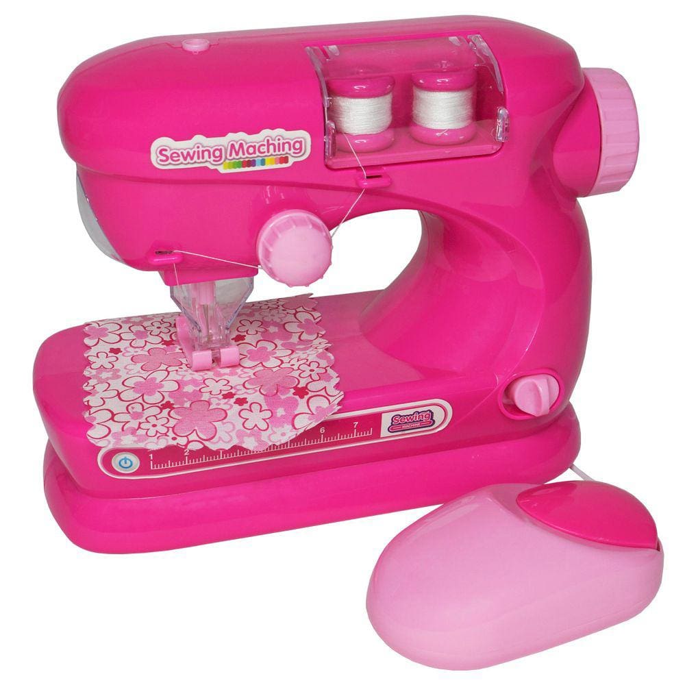 Mini Ateliê Infantil Máquina de Costura de Verdade Pilha Acessórios Rosa Escuro Importway Bw035RSD