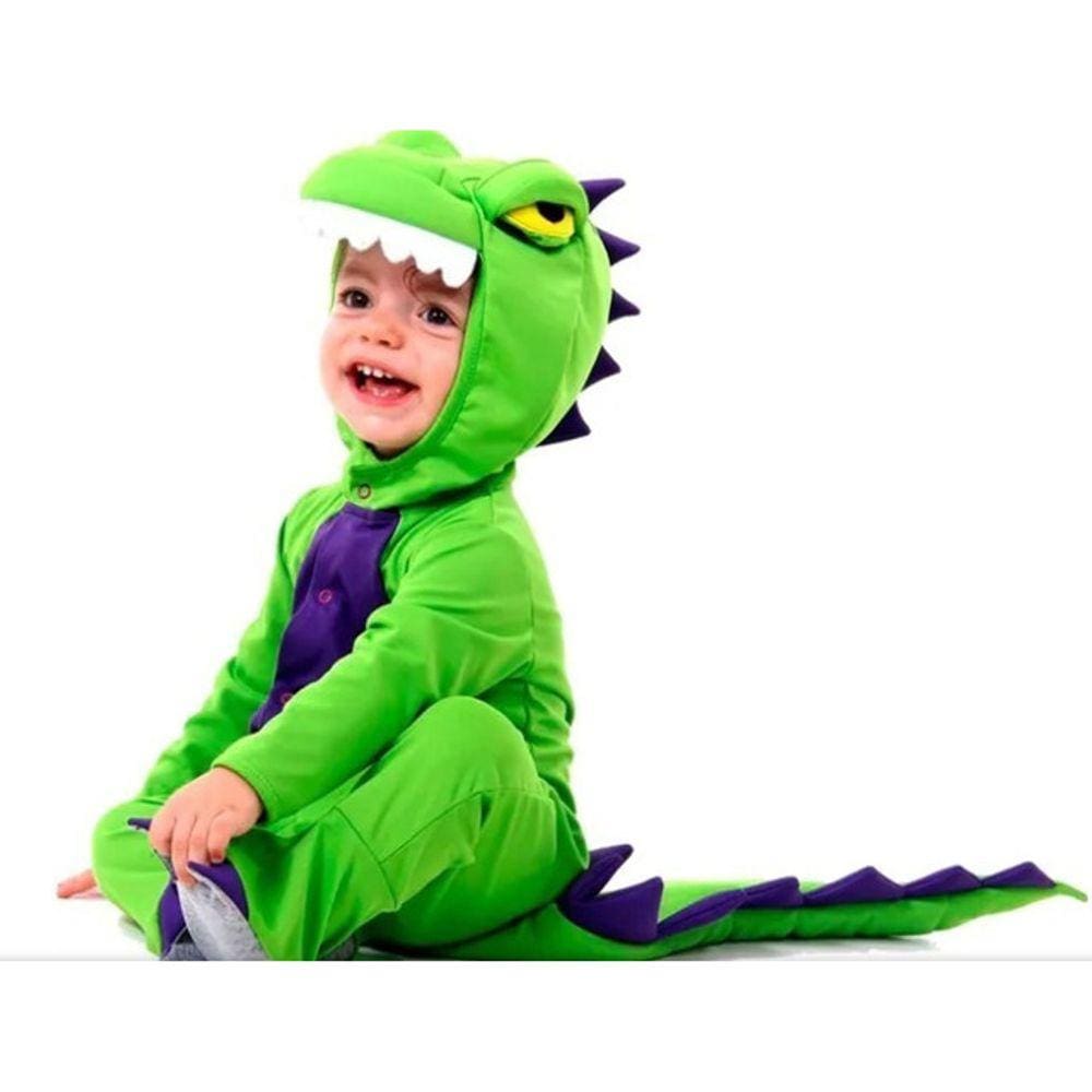 Fantasia Bebê Dinossauro Macacão Com Capuz Infantil Animais
