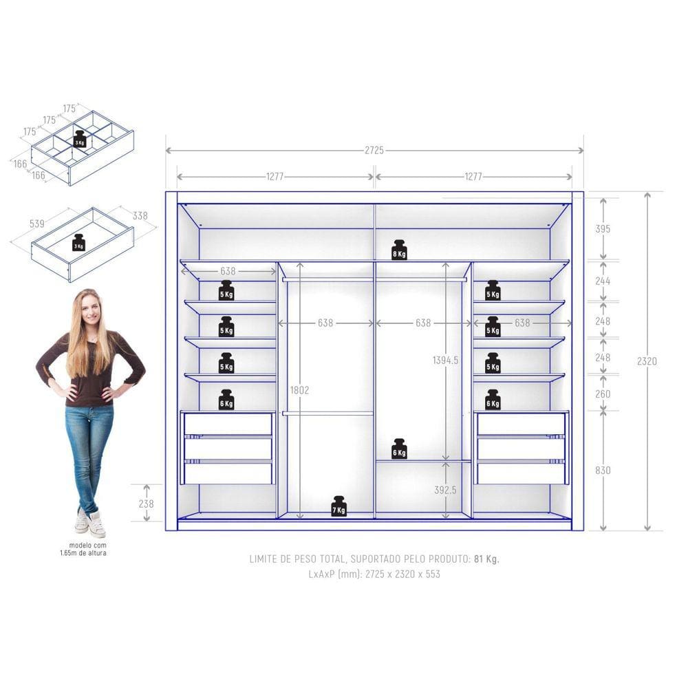 Guarda Roupa Casal 2 Portas 6 Gavetas Imperador | Casas Bahia