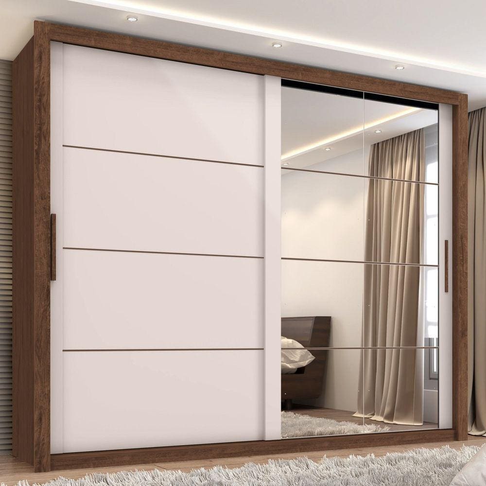 Guarda Roupa Casal com Espelho 2 Portas 6 Gavetas Imperador Plus Zanzini Jacaranda/Off White