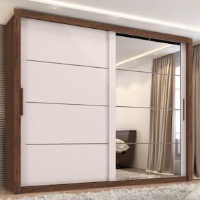 Guarda Roupa Casal com Espelho 2 Portas 6 Gavetas Imperador Plus Zanzini Jacaranda/Off White