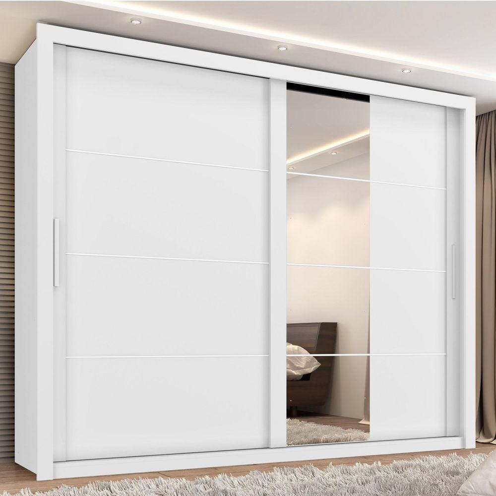 Guarda Roupa Casal com Espelho 2 Portas 6 Gavetas Imperador Plus Zanzini Branco Absoluto