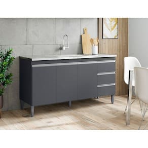 Balcão Gabinete de Pia Andréia 150cm Cinza S/ Tampo - AJL Móveis