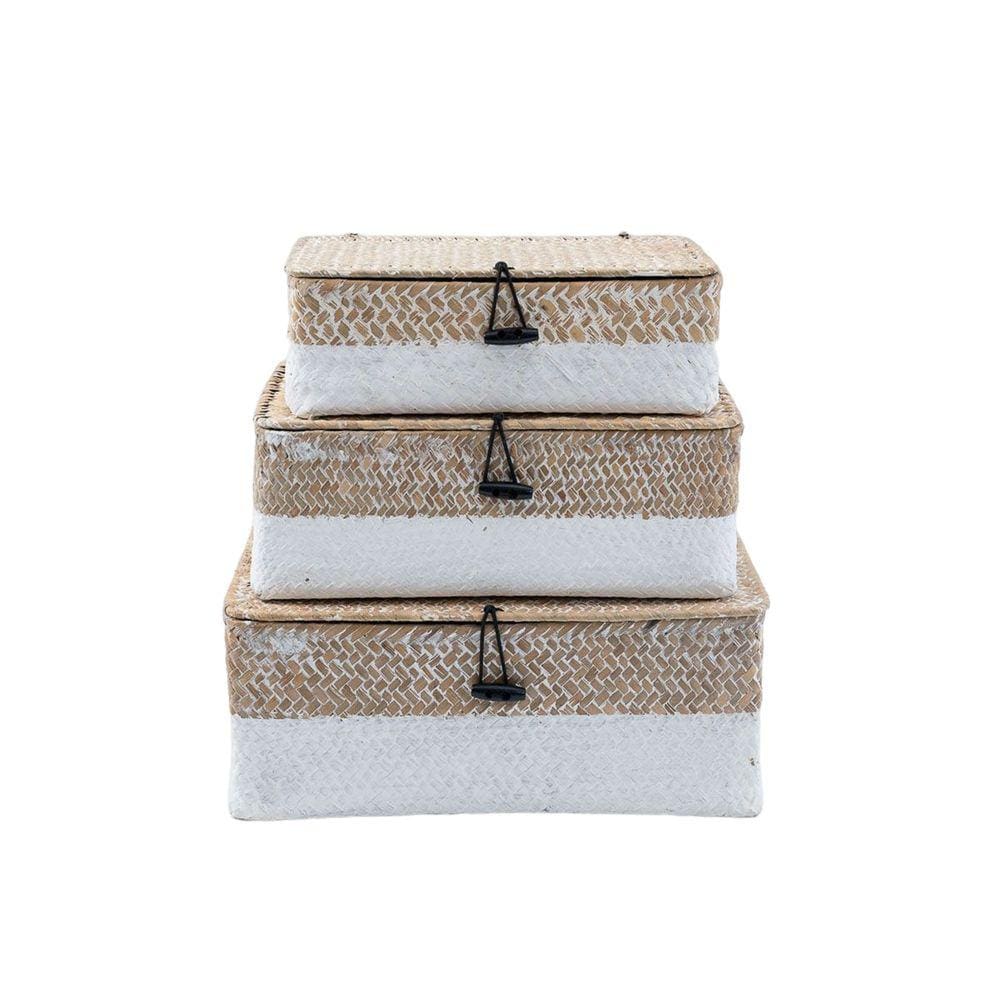 Kit 3 caixas organizadoras armazenamento decorativa palha seagrass - Oikos