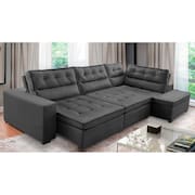 Sofá de Canto Retrátil e Reclinável com Molas 3,00x2,00 Virginia Suede Cinza Adonai Estofados