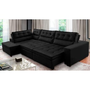 Sofá de Canto Retrátil e Reclinável com Molas 3,00x2,00 Esq Virginia Suede Preto Adonai Estofados