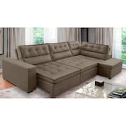 Sofá de Canto Retrátil e Reclinável com Molas 3,00x2,00 Virginia Suede Cappuccino Adonai Estofados