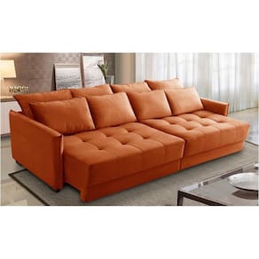 Sofá Cama Retrátil e Reclinável 2,30m com Molas Carol Veludo Terracota Adonai Estofados