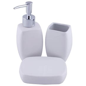 Saboneteira Conjunto de Porcelana Lisa 3 Peças Branca