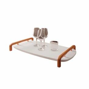 Bandeja Barcelona Decorativa Branco Com Detalhes Em Metal Cobre