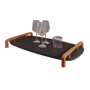 Bandeja Barcelona Decorativa Preto Com Detalhes Em Metal Dourado