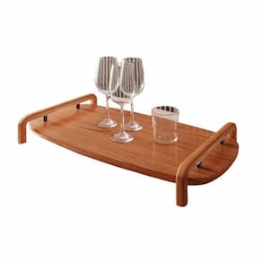 Bandeja Barcelona Decorativa Castanho Com Detalhes Em Metal Preto