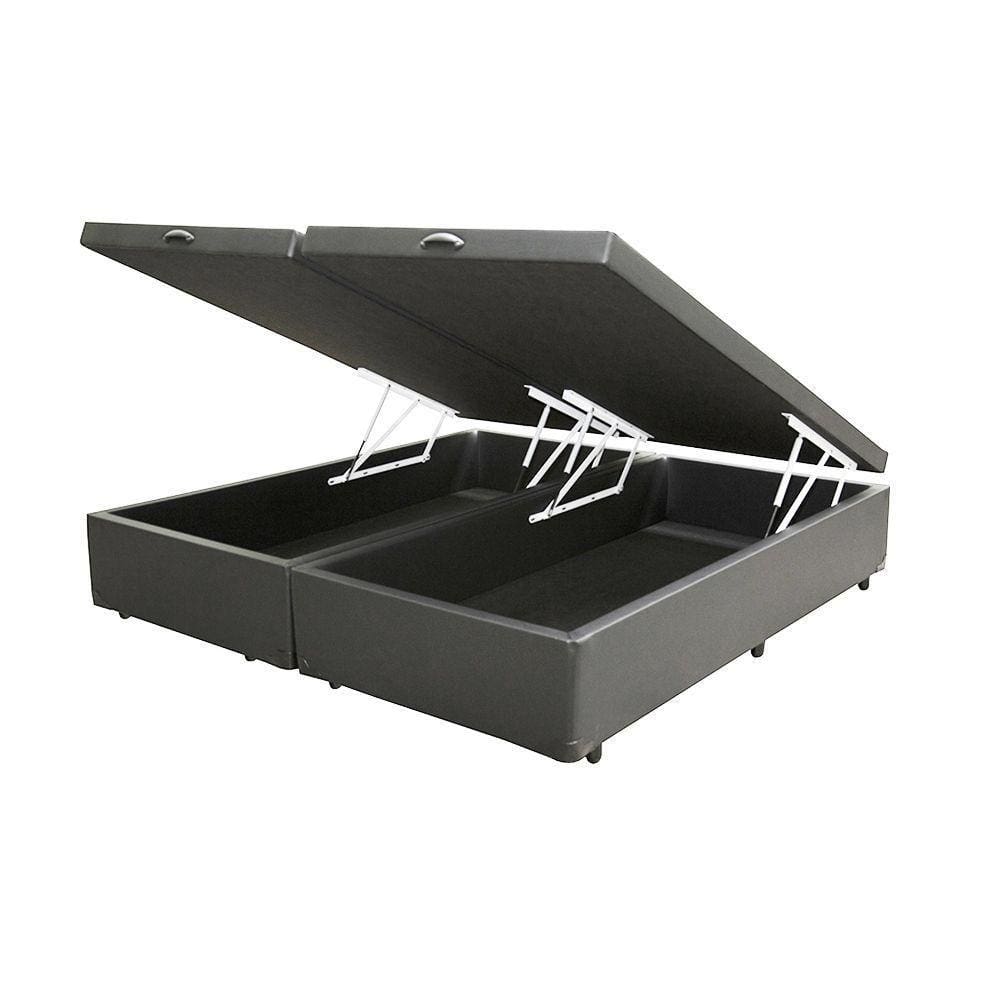 Cama Box Baú Blindado Casal Bipartido Homequeen Sintético Cinza 41x138x188