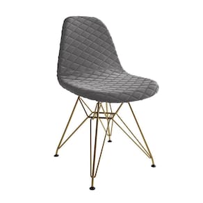 Cadeira Jantar Eames Eiffel Estofada Grafite Base Dourado