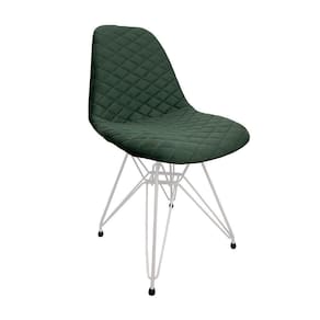 Cadeira Jantar Estofada Verde Eiffel Eames Base Ferro Branco