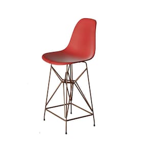 Banqueta Bistrô Alta Eames Eiffel Vermelha Base Ferro Cobre