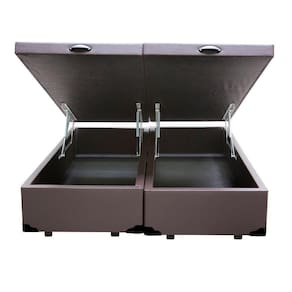 Cama Box Baú King Bipartido Homequeen Corino Marrom 41x193x203