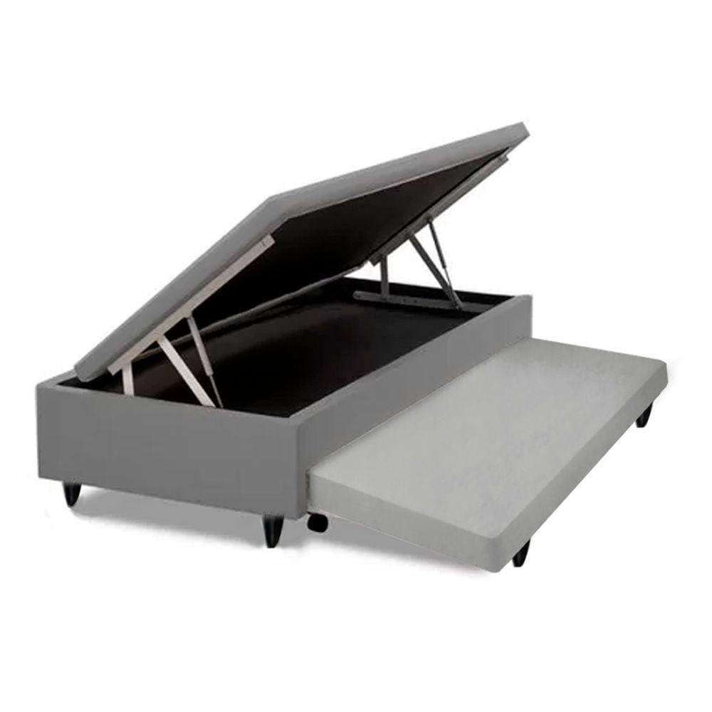 Cama Box Baú Auxiliar Solteiro Sintético Espuma 8cm 45x88x188 Cinza