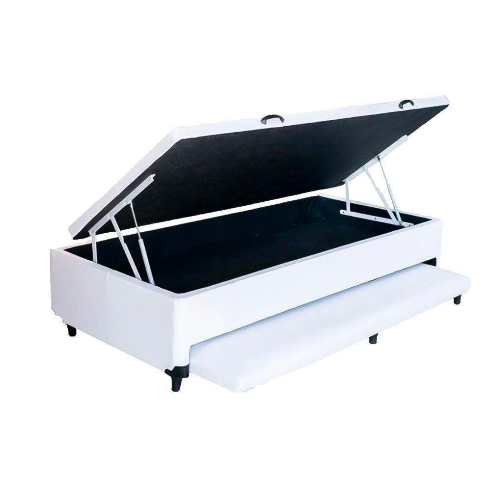 Cama Box Baú Auxiliar Solteiro Sintético Espuma 8cm 45x88x188 Branco