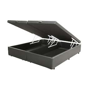 Cama Box Baú King Bipartido Homequeen Corino Cinza 41x193x203