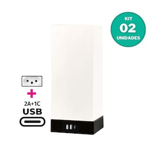 Kit c/ 2 - Luminária USB TRIO MINI, HUB c/ 3 portas carga rápida 17W (2 A + 1 USB C) + tomada extra