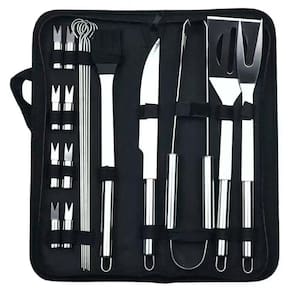 Kit Churrasco com Faca Garfo Espátula Pincel Pegador Espetos