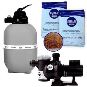 kit Bomba Piscina 1/3 CV e Filtro Piscina GRE 300 Fluidra + Areia 25 KG 2 Uni EVALD