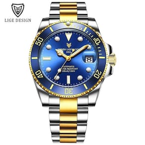 Relógio Masculino Lige 6801 à Prova D`água Ouro Azul