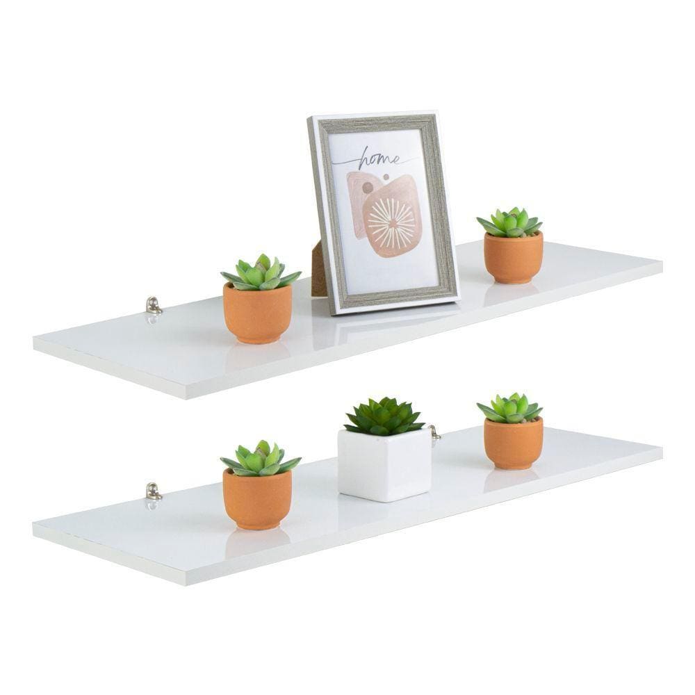 Kit 2 Prateleira Branca MDF 40 x 15cm Suporte Invisível