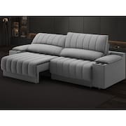 Sofá com Porta Copos Carregador USB Ret Rec Murano 2,00m Velosuede Grafite - NETSOFAS