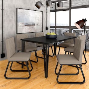 Mesa Com 6 Cadeiras Industrial 1,60 Ibiza Pt/pt/beg - Móveis Arapongas