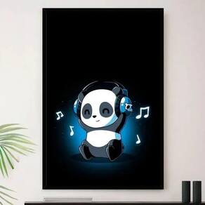 Panda Desenho Animais Roxo Infantil Quadro Canvas 120x80cm