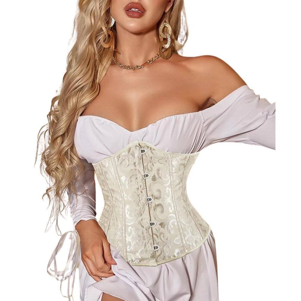 Corset Corselet Cinta Modeladora Redutora Underbust Linha Floral Creme M639