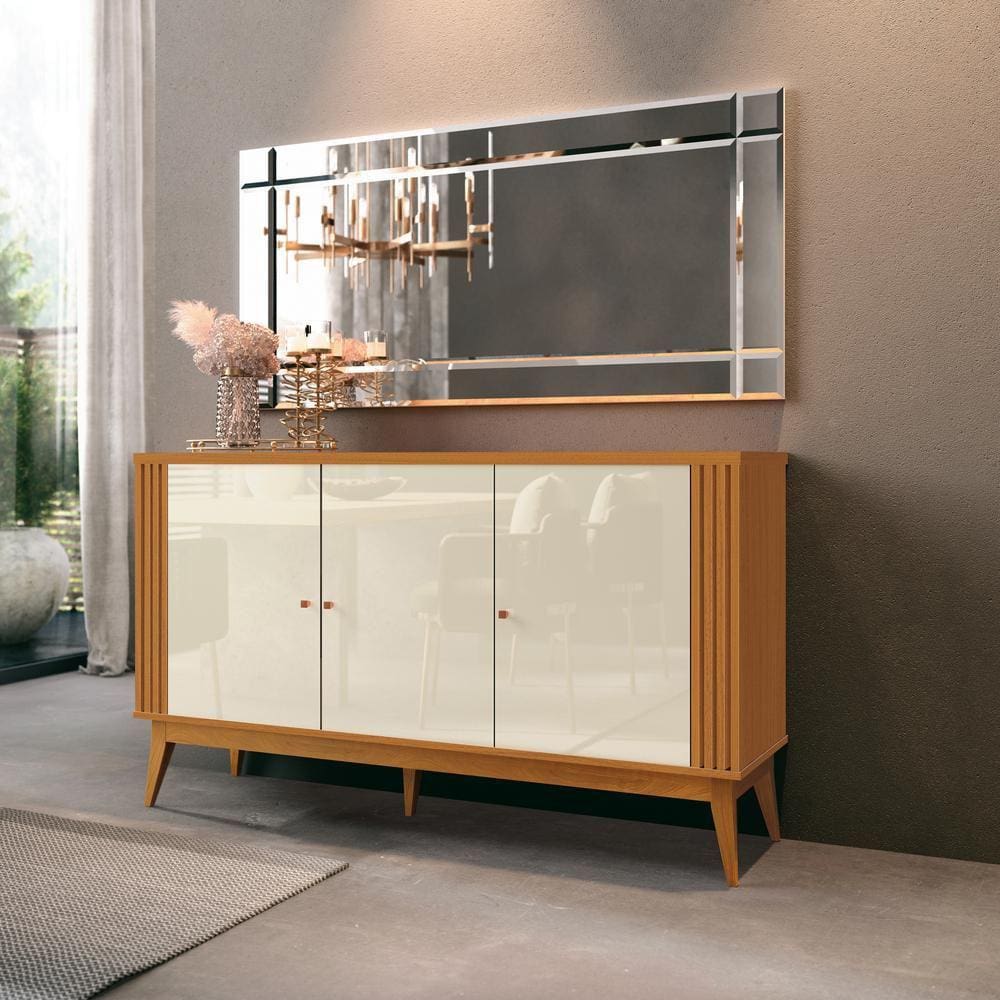 Buffet Aparador Ripado Com 3 Portas Pés em Madeira Maciça Royce 140cm
