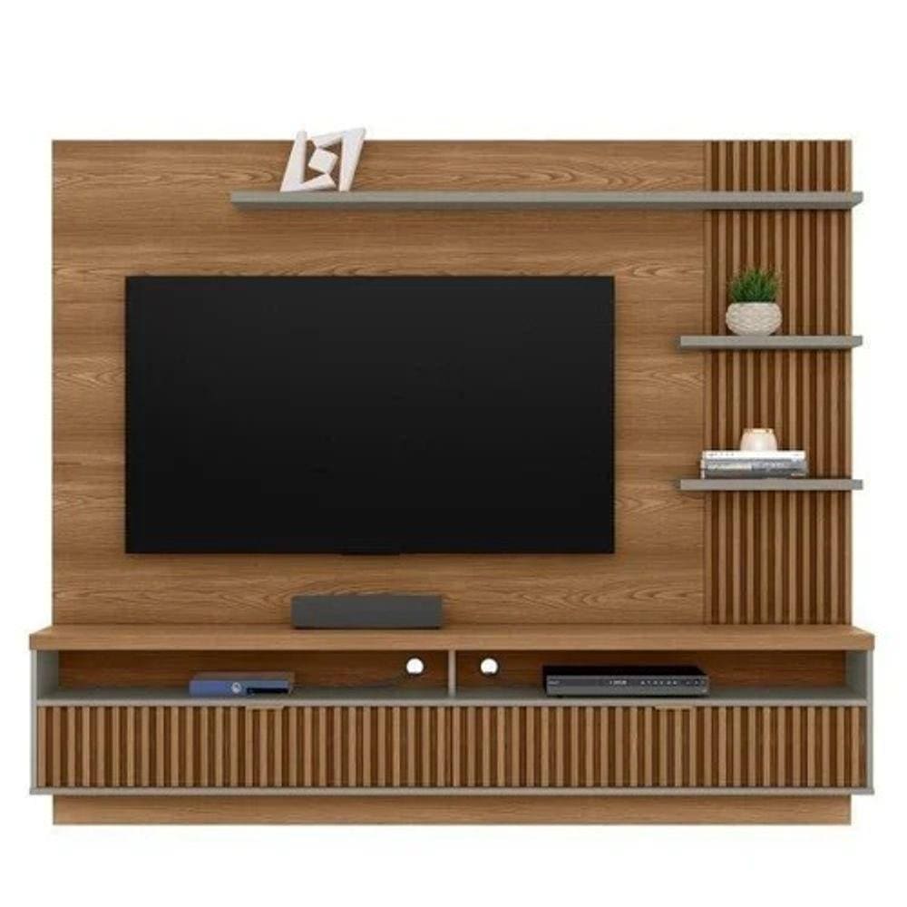 Painel TV Ripado 65 Polegadas Araruna Amêndoa/Titânio Línea Brasil