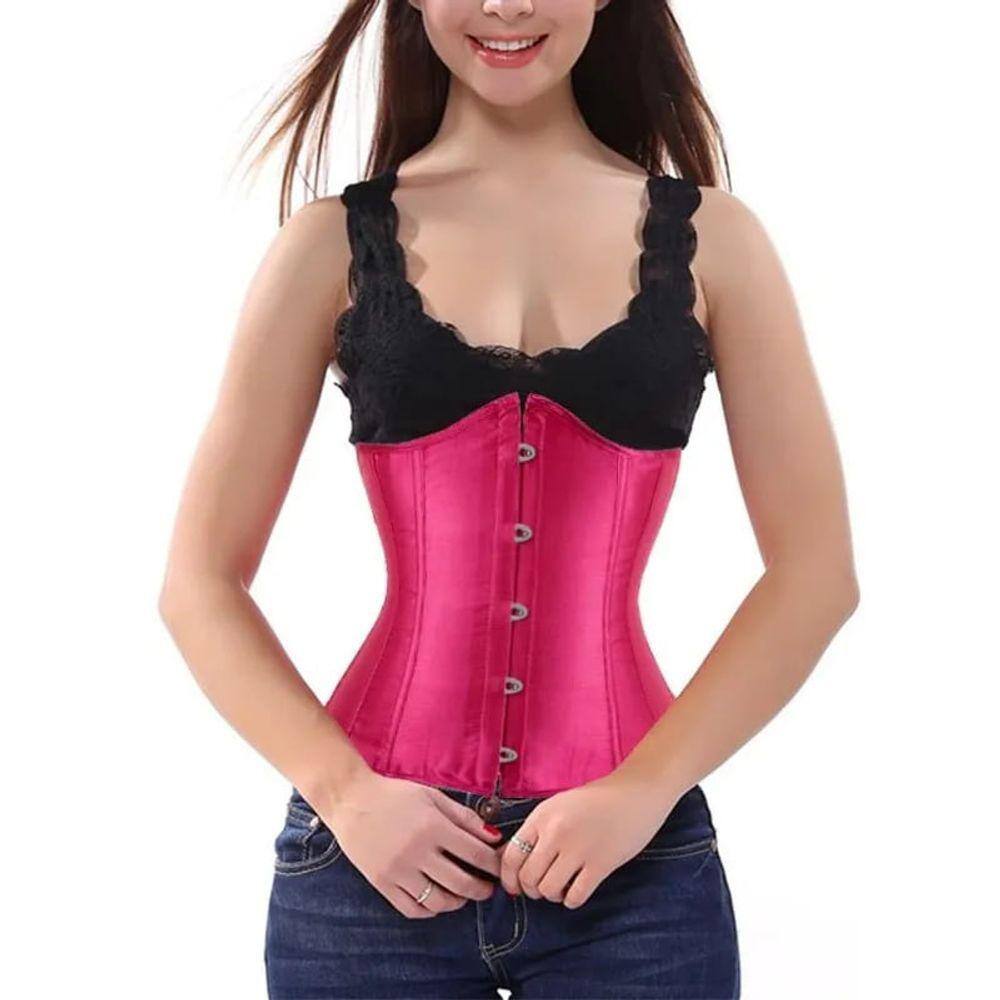 Corset Corselet Cinta Modeladora Redutora Delineadora Underbust Acetinado Rosa Pink M655