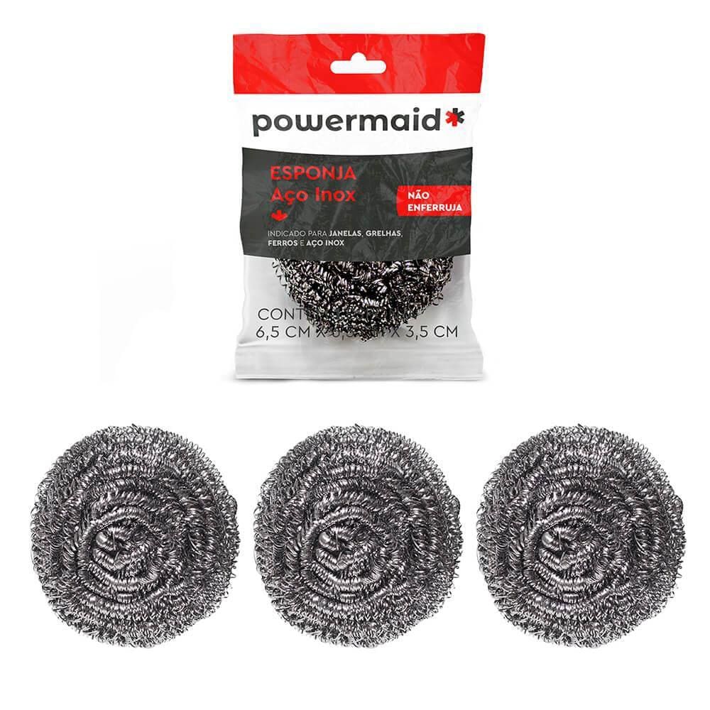 Kit 3 Esponjas Aço Inox Limpeza Pesada - Powermaid