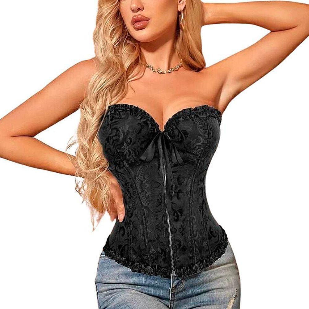Corpete Corset Corselet Espartilho Floral Zíper Preto M661